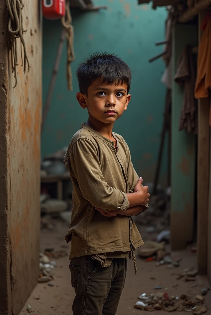 a poor child begging on the street}
