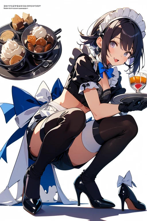(Top quality illustrations:1.2), (pretty girl:1.1), (1 girl、17 years old、Top quality illustrations:1.2), (1 girl、smile、Small breasts、blue eyes)、Dark brown hair、short hair、Wavy Hair、Curly Hair、Low Twintails、Waitress in a café、Bunny ears、Small breasts、White leotard、Fishnet tights、