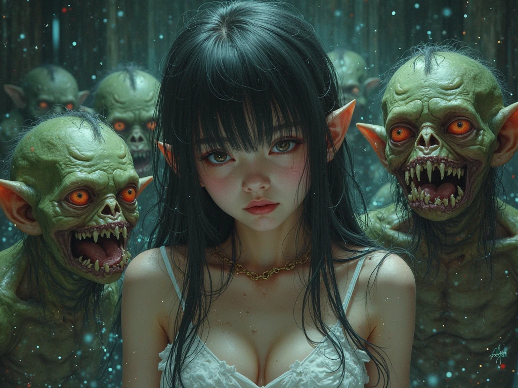 The Villainous Snow White,Seven dwarfs,Yandere,Black short hair,Red lips