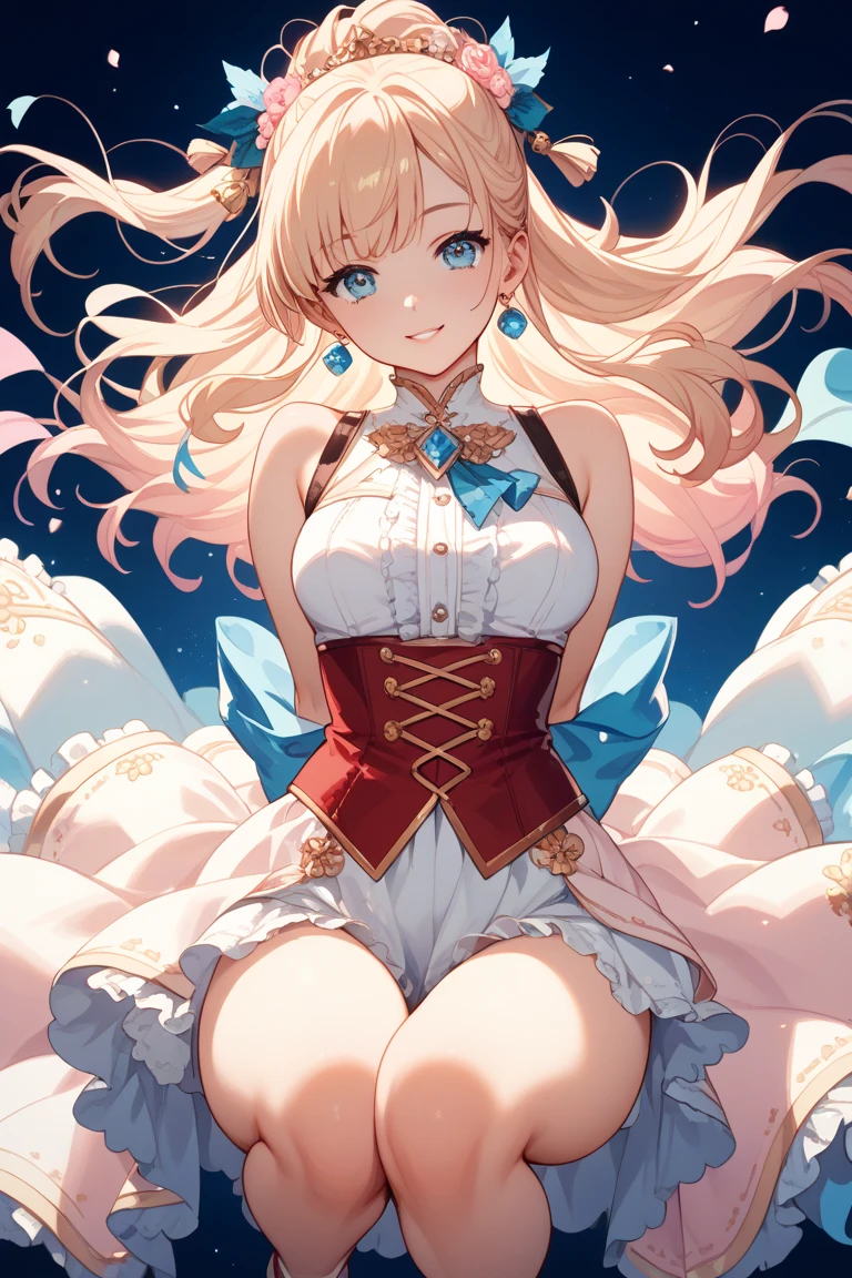 (highest quality)、(masterpiece:1.2)、(colorful:0.9)、(color scattering)(High resolution, ) ((highest quality)), (Super detailed), (beautiful), alone, beautiful face、(Detailed cute woman laying on a fluffy cloud, nude, in the night sky with twinkling stars and a beautiful glowing moon, listening to music with headphones on and happily closing her eyes:1.3)、(Colorful long shiny blonde hair:1.2),colorful eyes,dramatic、pastel colour