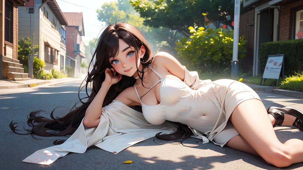 1 girl, sitting cross-legged, sexy seductive pose, (single, full body: 0.6, young, big breasts: 1.2), detailed face, Chinese woman in white dress, black tie and white shirt, close-up of woman sitting on bench by the lake, Korean girl, gorgeous young Korean woman in shirt with cute top, Chinese girl, beautiful Korean young woman, young cute girl, long hair asian girl, Asian girl, sakimichan, smooth white tights suit