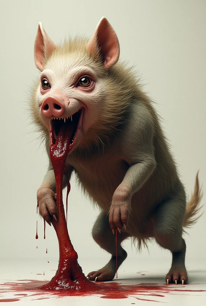 White rabbit, muscular, strong, muscular, angry, EATING alligator meat