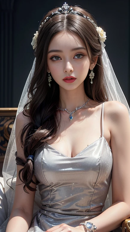 High-quality work，Realistic works，Super premium graphics，8K HD CG works，high quality graphics，High-definition and exquisite CG works，10x pixels，Ultra-fine details：1.1，Advanced technical details：1.1Realistic photo effects，Interior lighting effects：1.5，natural soft light：1.5. Light effect（Virtual light effects：1.8），ultra high resolution，shining dress，sliver long hair，silber hair，transparenthair，high detailed hair（Quality hair details：1.1）Clear eyes，Double eyelids look good，Sharp eye makeup, Create exquisite eyelash makeup, tthin eyebrows, Ultra-detailed eyes，a tall nose, lovely red lips, rosey cheeks, With delicate makeup on her face , pretty face, The face shape is perfectly proportioned,（Advanced facial details：1.1）Erect nipples, wearing a hijab , luxury hijab,crown luxury , blue eye, blond hair, around , (gold ), tmasterpiece，Best quality at best，A high resolution，8K，((Portrait))，(upper body)，Original photo，real photograph，digital photography，(Female princess in the medieval fantasy style), sexy princess ，blue eye， super colossal breast, round colossal breast ，open kissing lips，Keep your mouth shuegant and charming，((Blushing))，virgin contempt，Calm and handsome，(Medieval fantasy dress，The Beautiful super huge round breast, small waist, perfect colossal breast of princess body, a blue delicate pattern，silver Cloak)，(princes medieval character medieval fantasy style，oc render reflection texture, fighting style, sexy colossal breast , medieval castle background, slim body, very small waist,, Women's artwork，Dress full body video，Realism，Amazing Cleavage，My eyes are very bright today
