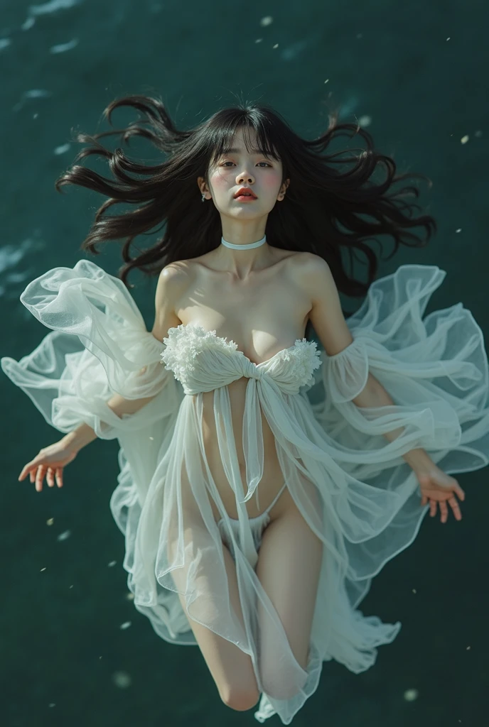 a goddess in white side , ocean waves at night, moon in the sky, abstract astrology ornaments, muted colors, muted colors, 2d flat street art in the style of adrian ghenie, esao andrews, jenny saville, edward hopper, surrealism, dark art by james jean, takato yamamoto, inkpunk minimalism, full body view