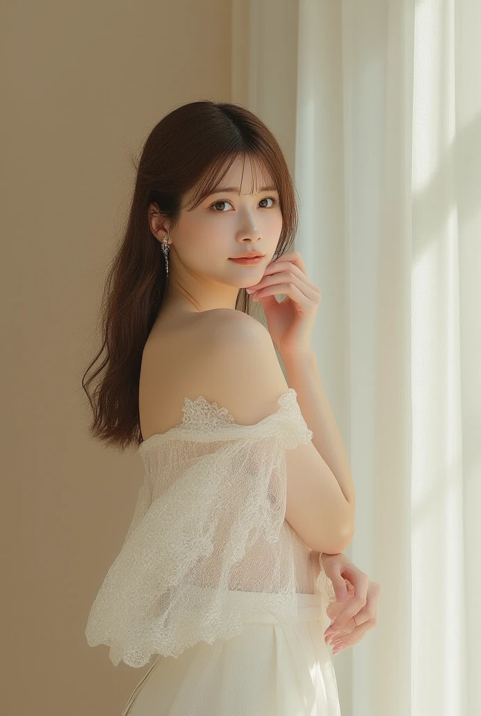 Flowers all over the wall, (best light: 1.2, cute Chinese girl: 1.2, [white dress: 1.3], whole body, beautiful dance moves, wearing pink long-haired mink bandeau dress, Colorful flower wall, poster level, Flowers on the walls are not crowded, elegant and colorful: 1.1, bright and moving: 1.1, [super detailed: 1.2 + dynamic pose + delicate: 1.2],), big breasts, pursed lips, The sides are five-colored flowers, the wall is pink hydrangeas, rose, colorful chrysanthemums, and the background wall is a wall of flowers dominated by pink