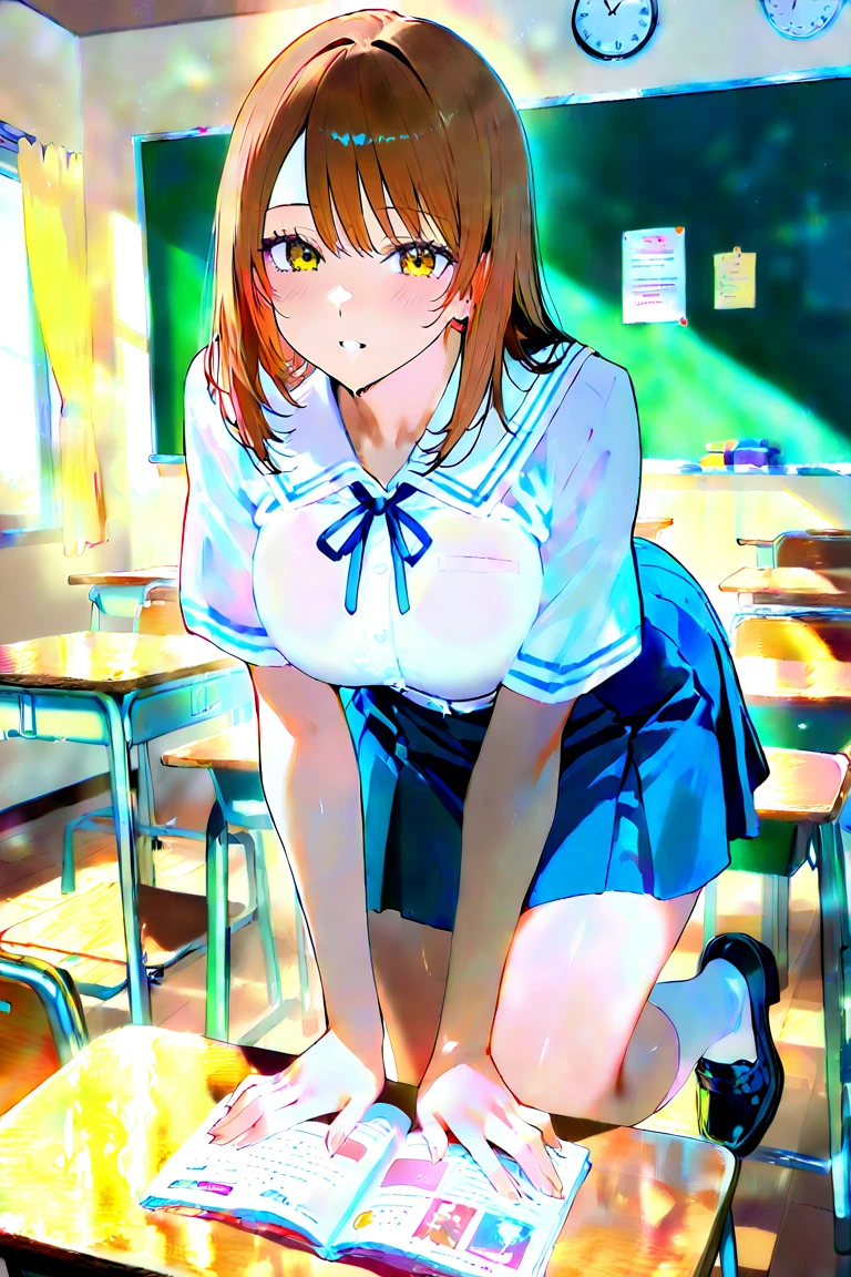 masterpiece, Highest quality, One Girl, View your viewers, Tight waist, RAWphotograph,Beautiful fingertips、 Ultra-realistic, High resolution, photograph, Sharp focus, Most detailed, Very detailed, Very detailed, In detail, Very detailed目と顔,Very detailed手と指、Idol、Thighs, beautiful girl,View your audience, Tight waist,Symmetrical face, whole body、((Completely naked))、Braiding、はだけたThighs、Beautiful belly button、Beautiful cleavage、Shaking breasts、Shyness、Happy expression、(((Nipples get erect、Immature udder、Sensual look)))、((((After sex、Sexual pleasure、Thighsに白い水滴が沢山ある、Embarrassing))))、((((はだけたThighs、Spread your legs、Nipples are visible))))、(((18-year-old、Baby Face)))、((((whole bodyをローアングルで撮影、Reddened skin))))、((((pee white、Embarrassing、They hesitate)))、(((classroom、flower、flower瓶)))、((White urine coming from the vagina))、((((Oral sex、Mouth half open、Drooling))))、(((I can see the vagina、Anus is visible)))、