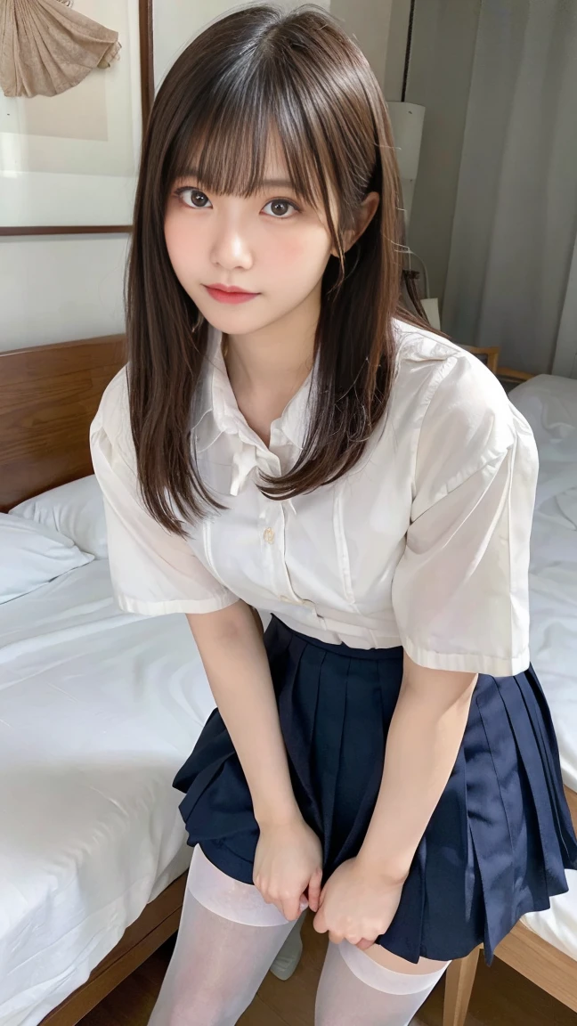 (Highest quality:1.4),(masterpiece:1.4),(Realistic:1.4),(Realistic:1.2),(超High resolution, RAW Photos:1.4),(High resolution, Super detailed:1.2),(8K:1.2),Cinematography,a photo of a dark-haired,One Girl,alone,(White shirt),Big Breasts,((Upper Body:1.3))Nipples