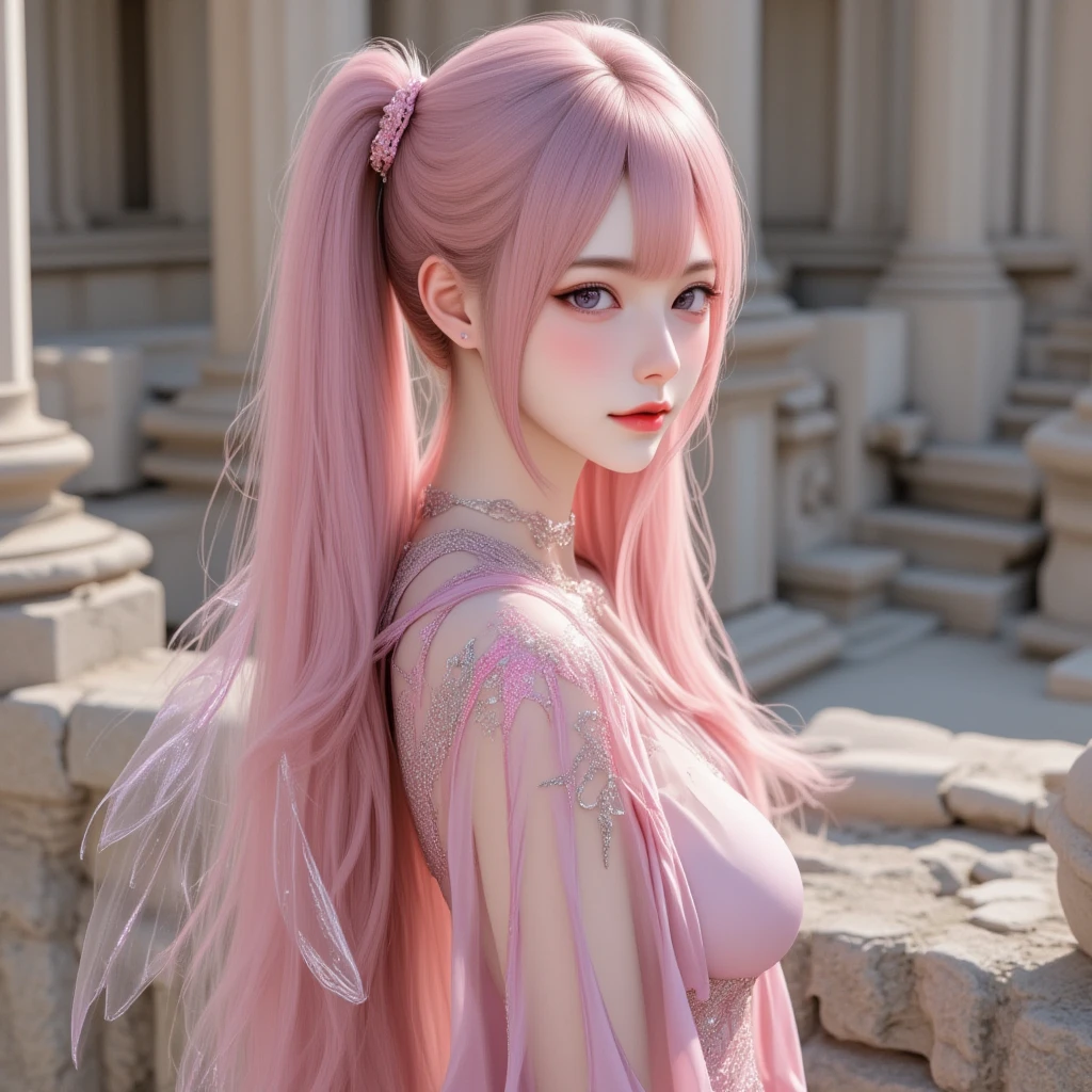 8k, Surreal, masterpiece, best quality, Super detailed, high resolution, random background, 1個Giant Breast Girl, (:1.5), Willow Yao, (nude),translucent,whole body,whole body,pink hair,stand