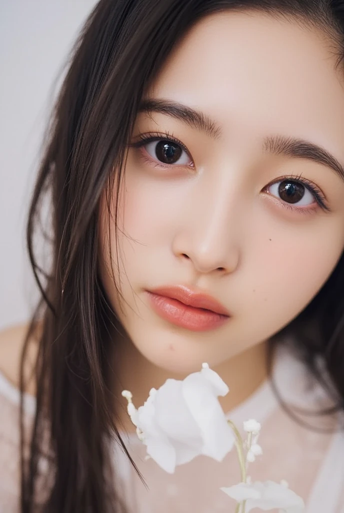 (highest quality,Super detailed,Physically Based Rendering:1.2), Realistic,Portraiture,Beautiful young woman with long wavy hair and captivating eyes,Delicate facial features,Soft lighting, Vibrant colors, ((Playfully licking fingers with tongue, Gently placing a finger in the mouth)),Subtle expressions of joy and anticipation,Romantic atmosphere, (Close-up shot of sensual lips),Cheeks turn slightly red,Sensual and sophisticated,A gentle and captivating gaze. centered