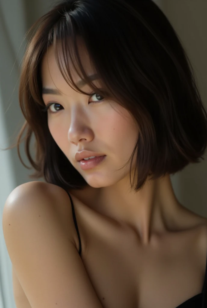 One Girl, Aesthetic artwork, Random hairstyles for short hair and updos,Light grey eyes, Pale skin, cup, Small breasts, body, (Textured skin, Skin pores:1.1), It gives me goosebumps, half body shot,(Protruding nipples:1.1) , Fascinating, Sexy Photos, Shaved, Perfect Vagina, (Highly detailed 8K wallpapers), Soft lighting, high quality, Film Grain, Fujifilm XT3 Sharp Focus, 5 ....6, 50mm, High detail, Sharp focus,(Natural light), Crazy Details, Intricate details, Ultra-detailed, Windy weather, sunny, ealy afternoon sunny lighting,(topless:1.5)