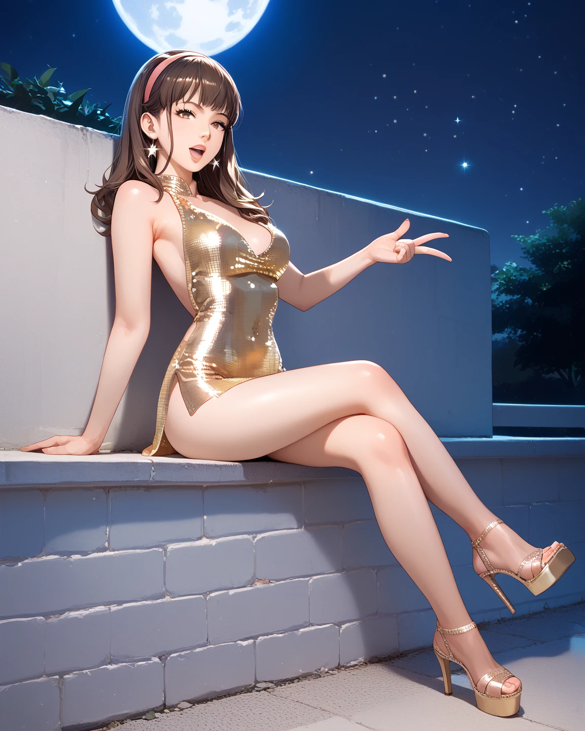 <lora:doa_elise:0.7> elise, evening gown, gold trim, high heels, 1girl, opulent