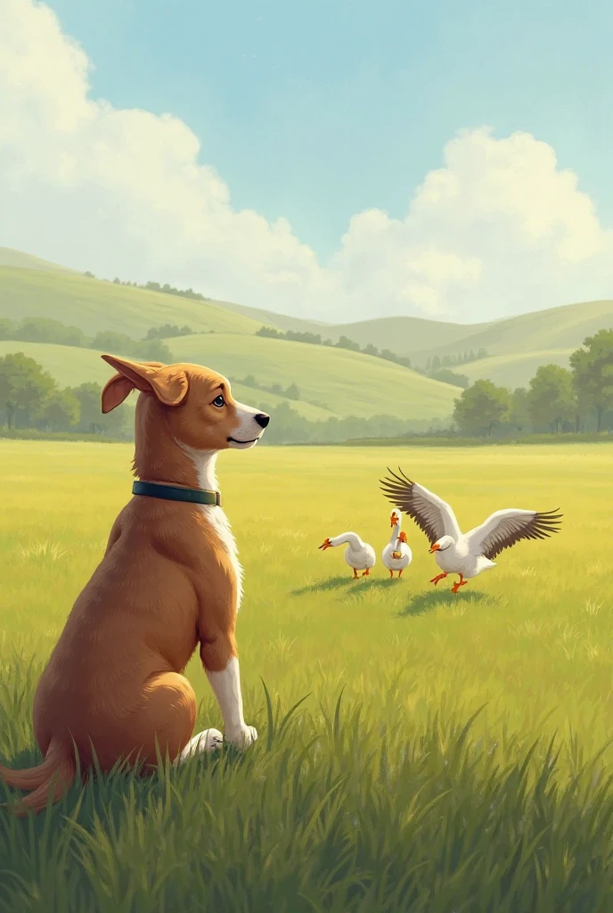 by alessandro pedrazzini <lora:alessandropedrazzini_v1.0c:1>, a dog holding a wood stick on a farm