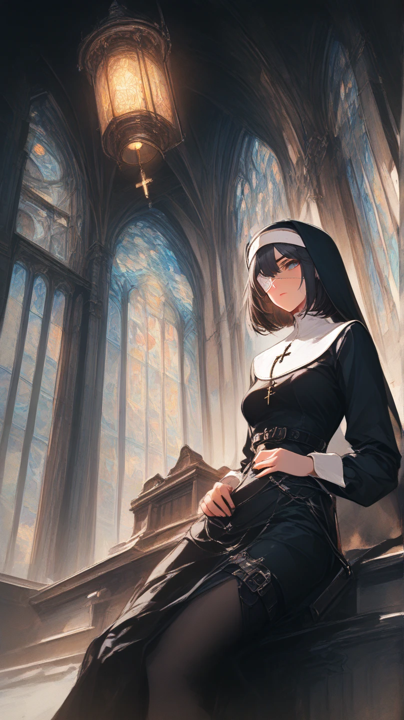 nun，Full breasts，church，cross，8K，Super Fine，Surrealism，masterpiece，high quality，Rich details