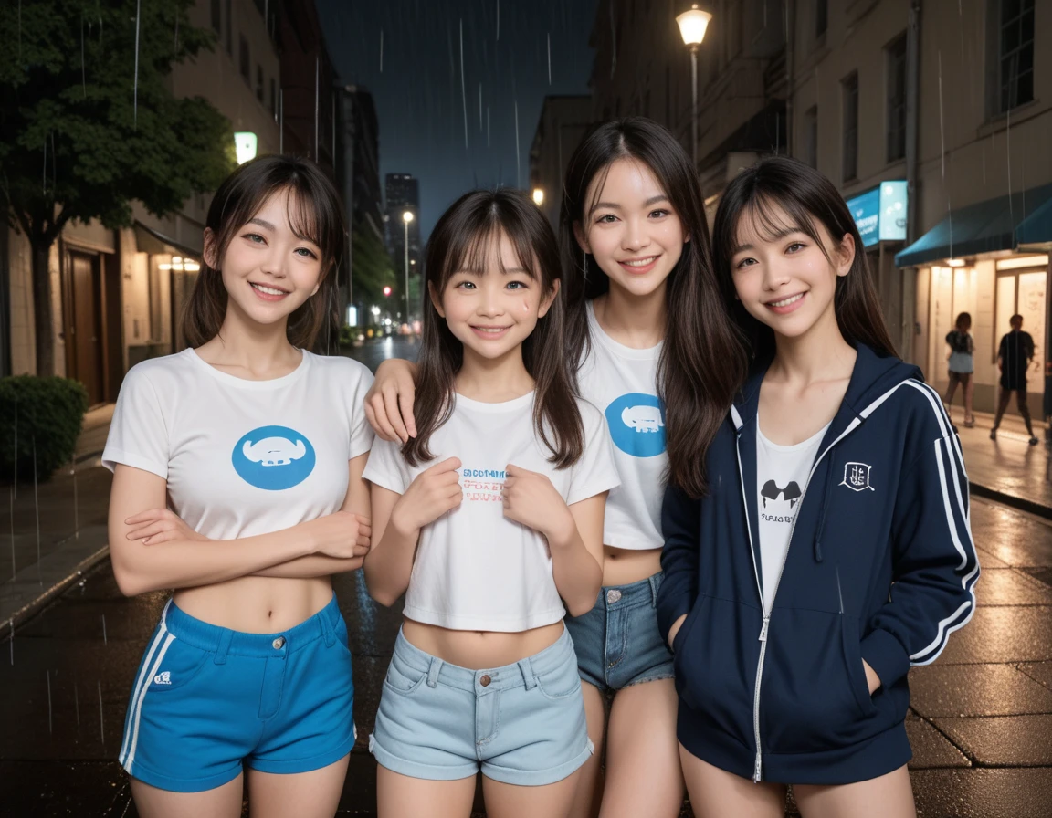 Asian cute girl, , a little kid, with T-shirt and short skirt, big breasts, baby face, tiny kid, tiny body, short arms, short legs, bending forward, exposing her cleavage, solo, smile