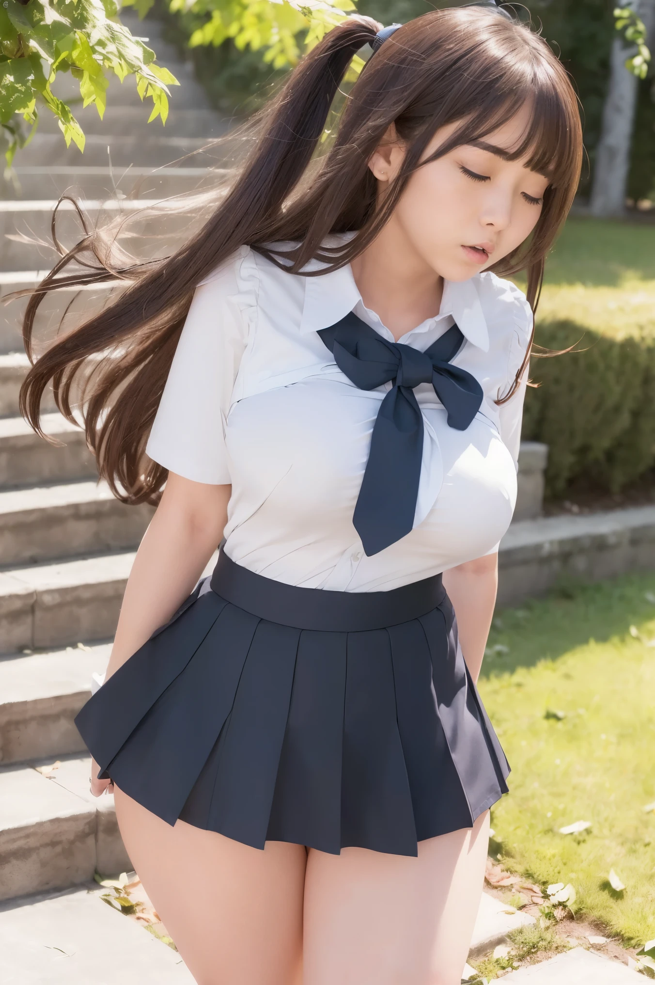 (A hyper-realistic)、(illustratio)、(hight resolution)、(8K)、(ighly detailed)、(Best Illustration)、(beautifully detailed eyes)、(top-quality)、(ultra-detailliert)、(​masterpiece)、(wall-）、（A detailed face）、solo、1 girl in、looking at viewert、fine detailed、A detailed face、in the darkness nigth、deep-shadows、lowkey、pureerosfaceace_v1、A smile、long、Black shawl straight hair、46-point diagonal bangs,female students、(white blazer  measurement)、Translucent white blouse、red bowtie、(Miniskirts in bright colors,Plaid)、A smile,((Skirt soars in the wind)),Puffy sleeves、Wrist cuffs、grab skirt、self lift:1.3),mix４、((Colorful panties are visible under the skirt))