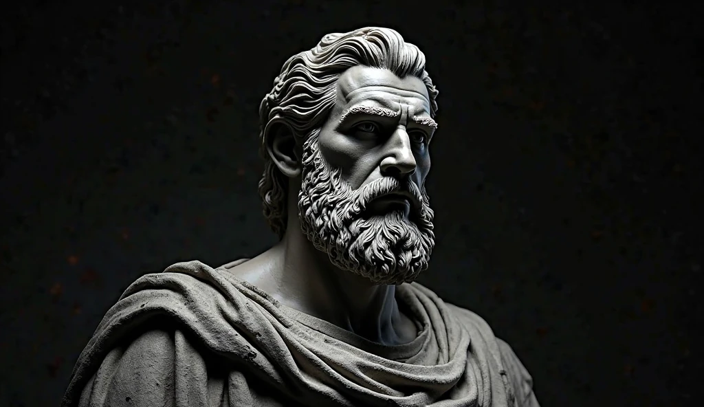 a realistic greek white marble statue, brawny, brave and scary, detailed wearing a ghostly toga, neutral background, temperamental, , photorrealistic, Horror Movie Dinner, super detailed, hyper realist, darkness background, close-up and serious face with an open padlock in his hand that he just opened , padlock near the face