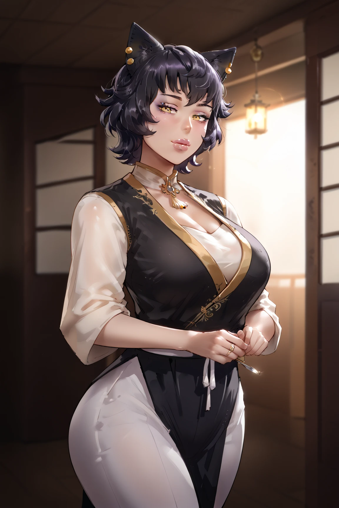 score_9, score_8_up, score_7_up, mature female, kali belladonna, large breast, snowy street, from above, from side, standing, licking own hand, licking cum, cum on hand, cold, looking at viewer, nipple outline, cum between breast, heavy blush, heavy breathing