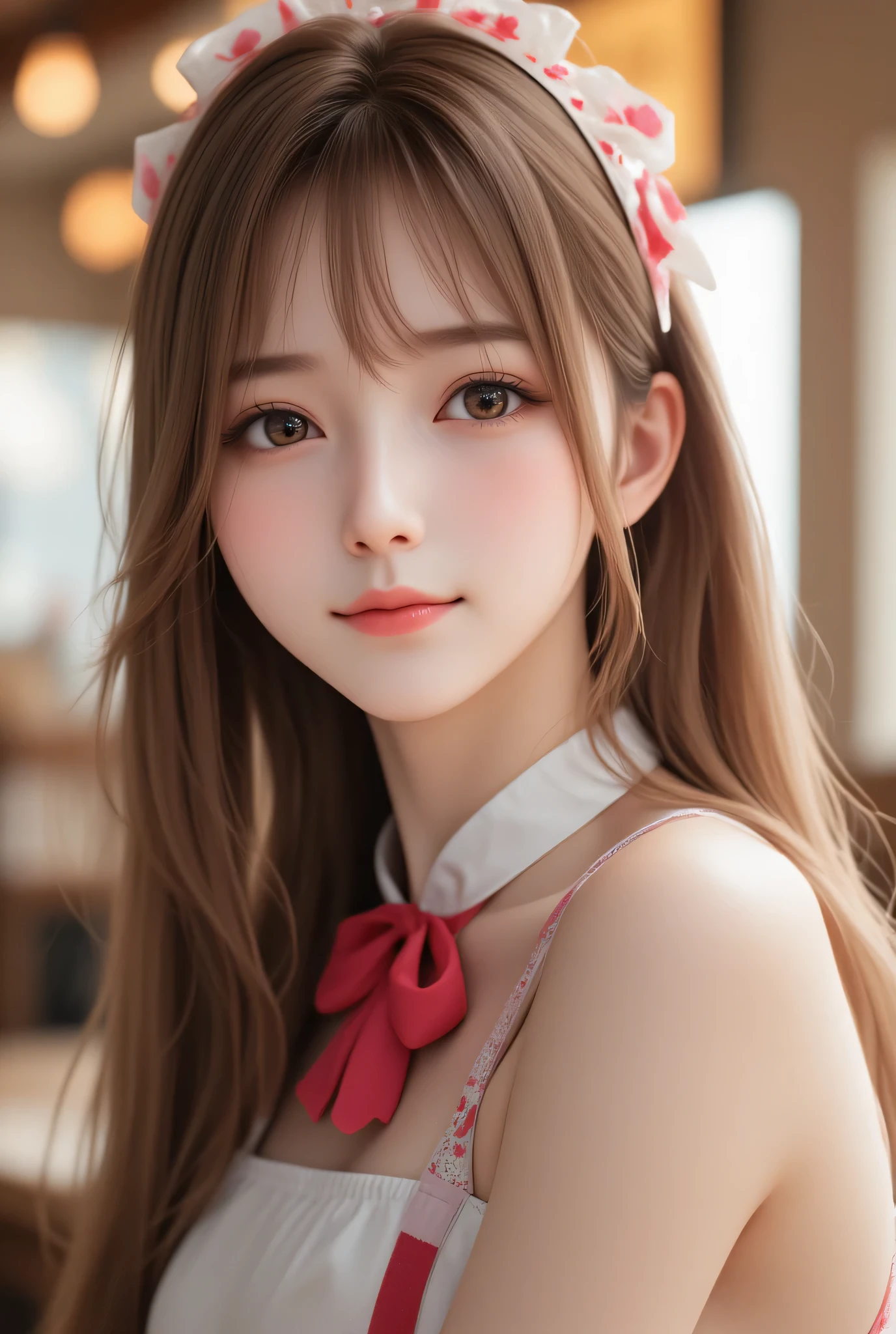 (super cute young face:1.1),
(full body shot:1.5),
(sparkling clear attractive large glowing eyes:1.1), (japanese idol face),very beautiful cute girl,(),see-through bangs,
( maid costume :1.5),cafe restaurant,
cheerful happy smile,exquisite smooth and silky long brown straight hair,fair skin,(happy cheerful smile),professional photogragh,
happy cheerful smile,body shot,very thin natural makeup