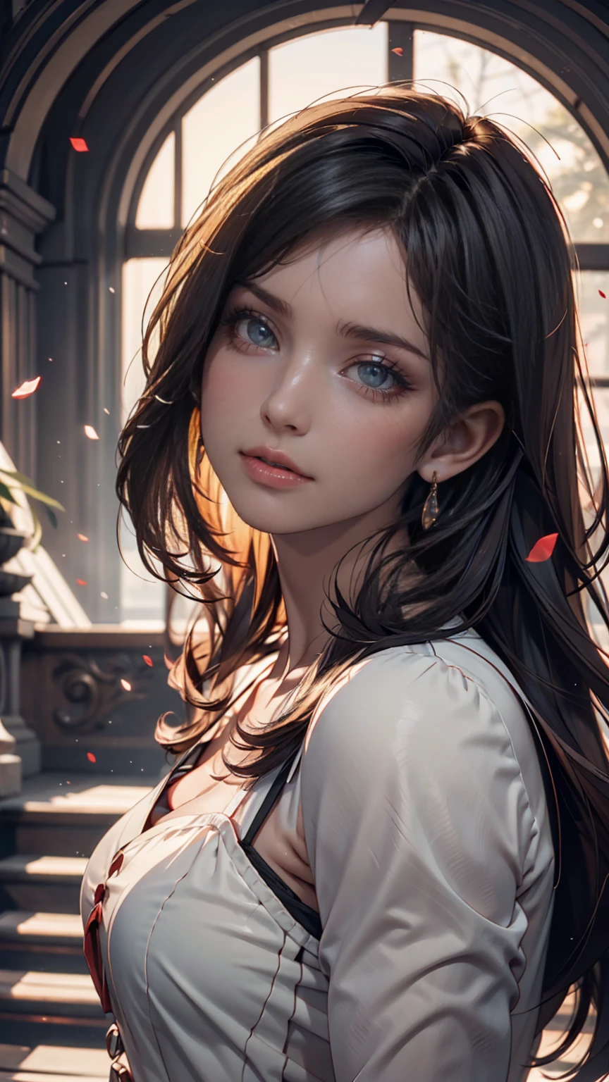 masterpiece,One girl,alone, A light smile, Metal Necklace, White shirt, Modern , accessories, Purple and black two-tone hair color, Unique Hairstyles, stylish, Black background
