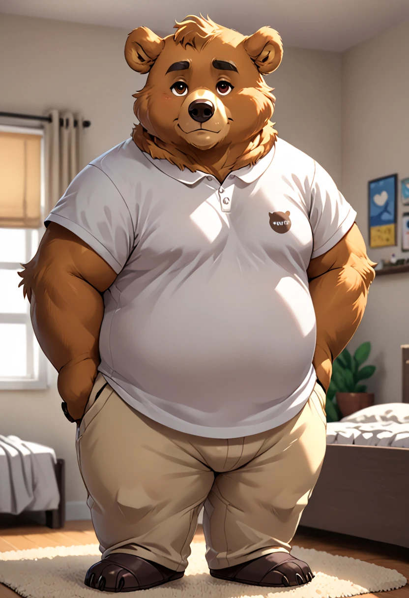 (((detailed eyes, detailed face))), (furry, Mr kuri <lora:character_mr_kuri_findigo_v2:1>, two-tone fur, brown snout, brown mouth, tanuki, old man), male, (solo), (plump, fat, chubby, overweight), (white tank top, white briefs), standing, (arms behind back), smile BREAK (konzaburou, ukan_muri), bedroom, (flat shading, flat color, high brightness), 8k, UHD, masterpiece, (full body)