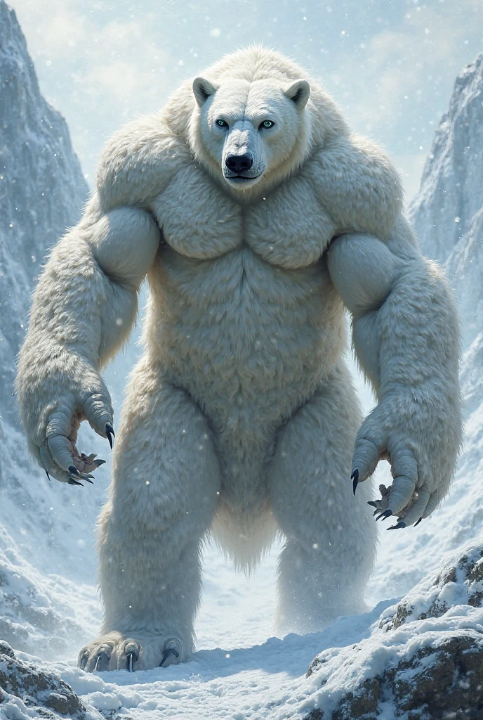 A huge muscular Polar Bear, detailed wrinkles, detailed veins, detailed huge white fur, detailed muscles, running, (best quality,4k,8k,highres,masterpiece:1.2),ultra-detailed,(realistic,photorealistic,photo-realistic:1.37),dramatic lighting,chiaroscuro,atmospheric,moody,cinematic