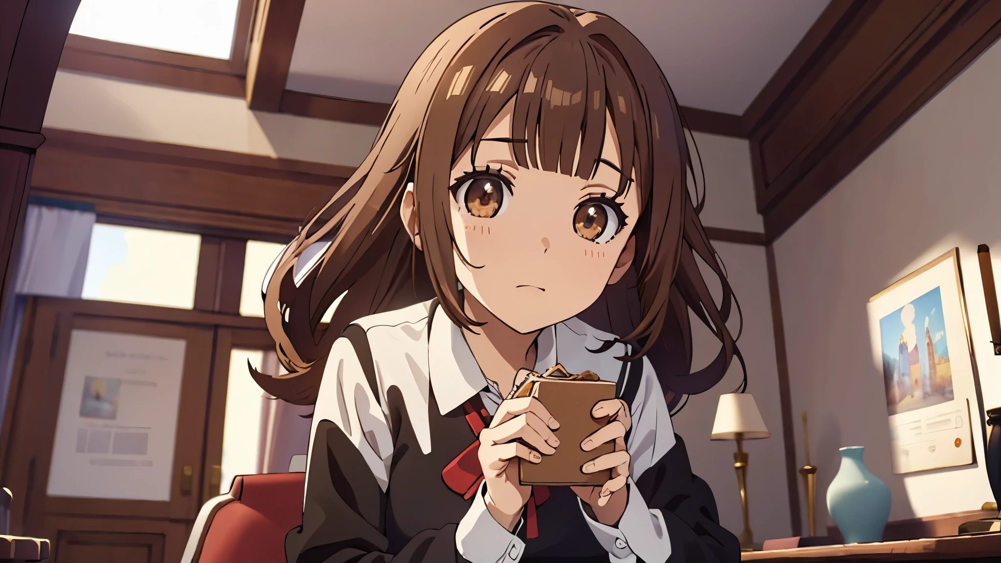 Sayuogiwara, Sayu Ogiwara, brown hair, ( brown eyes:1.5), medium length hair,
BREAK , a gift, red a gift, long sleeves, sweater, shirt, collared shirt, white shirt, skirt, pleated skirt, black skirt, socks, brown sweater,
BREAK looking at viewer, full body,
BREAK indoors, classroom,
BREAK ( Masterpiece :1.2), best quality, high resolution, обои unity 8k, ( illustration:0.8), (beautiful expressive eyes:1.6), extremely detailed face, perfect lighting, extremely detailed CG, ( perfect hands , perfect anatomy),