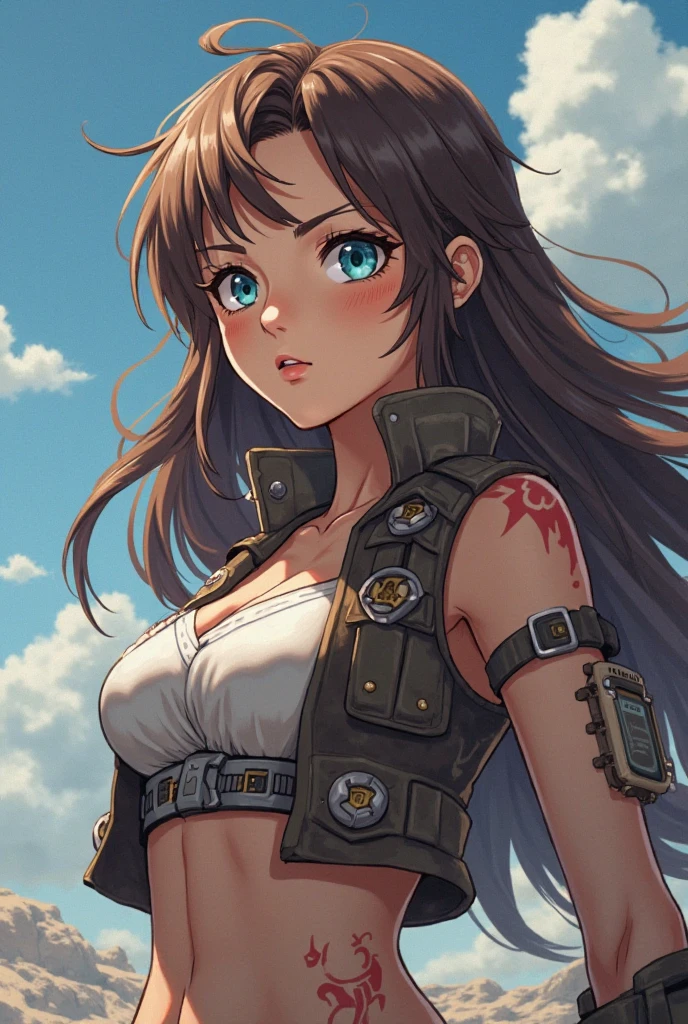 ((top quality)),(超A high resolution),(super detailed),(detailed description),((best anime)),(best work of art),super precision art,amazing art of depiction,Overwhelming descriptive power:1.5, top quality action movies:1.5, gun action:1.5, (Multiple adult women:1.5),body covered in mud and dust:1.6,income,1 girl、cleavage、smile、beautiful eyes