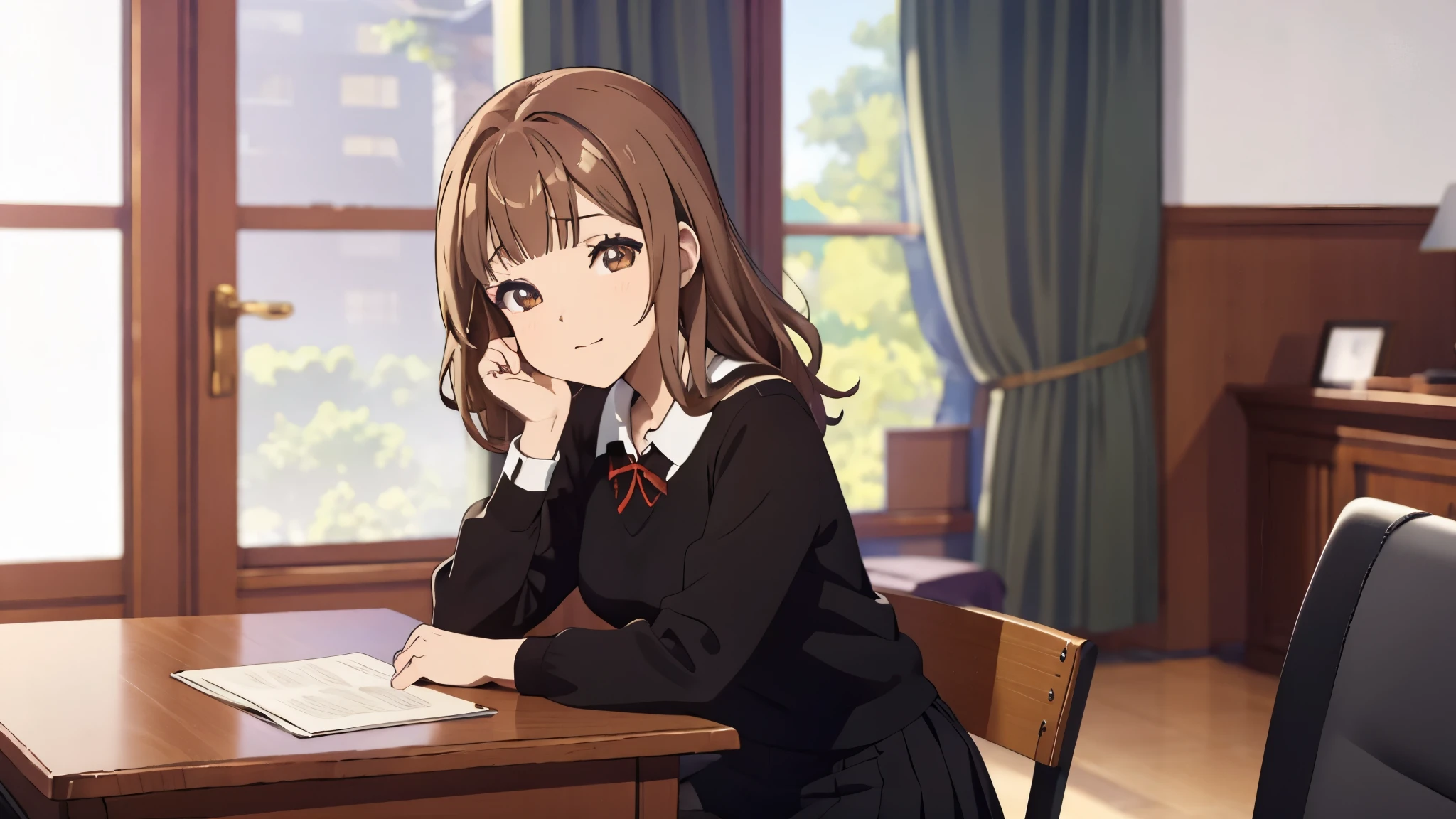 Sayuogiwara, Sayu Ogiwara, brown hair, ( brown eyes:1.5), medium length hair,
BREAK , a gift, red a gift, long sleeves, sweater, shirt, collared shirt, white shirt, skirt, pleated skirt, black skirt, socks, brown sweater,
BREAK looking at viewer, full body,
BREAK indoors, classroom,
BREAK ( Masterpiece :1.2), best quality, high resolution, обои unity 8k, ( illustration:0.8), (beautiful expressive eyes:1.6), extremely detailed face, perfect lighting, extremely detailed CG, ( perfect hands , perfect anatomy),