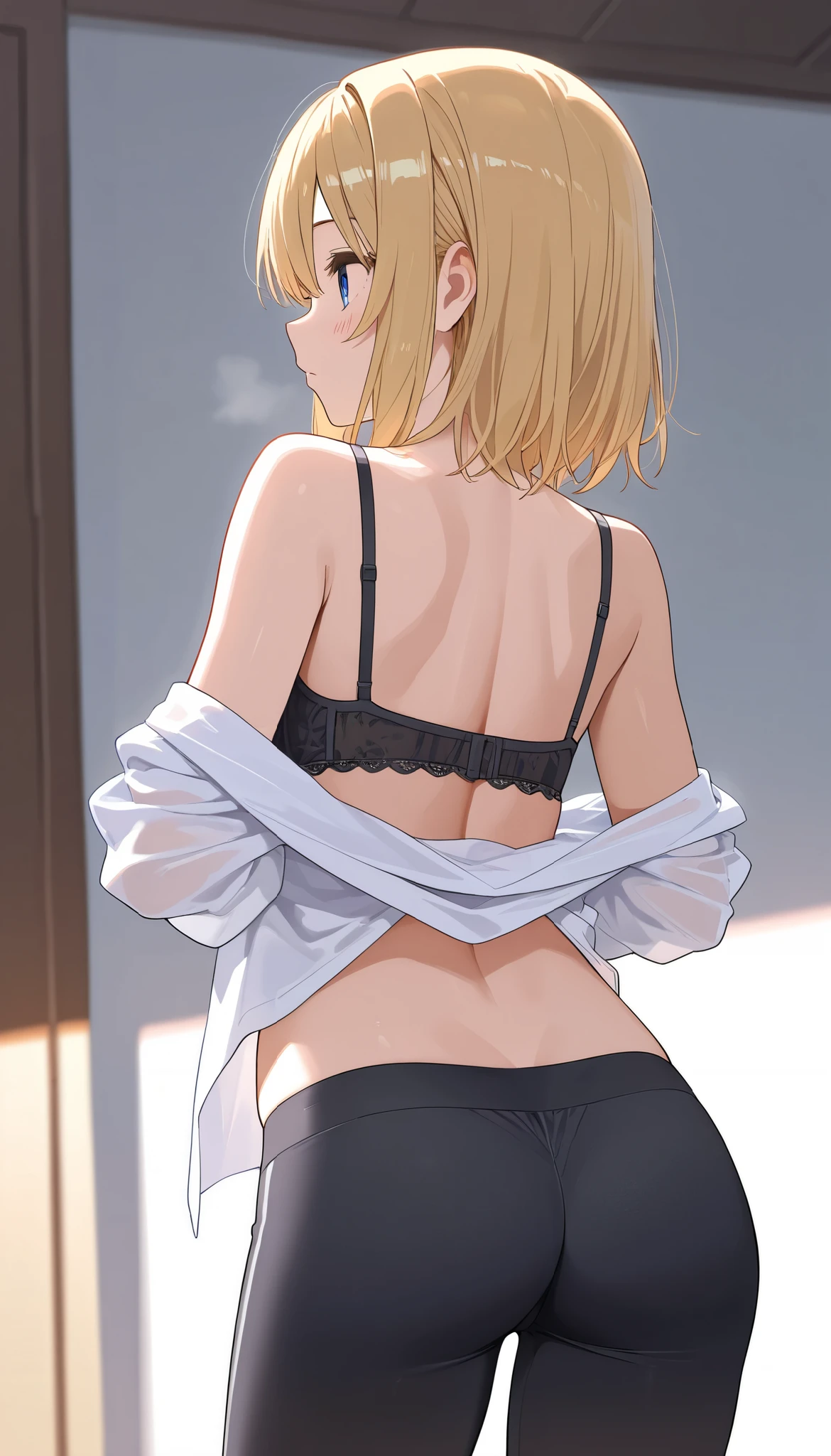 masutepiece、hight resolution、1girl in、in one's underwear only、Lingerie with flashy patterns、large full breasts、bending forward、Poses that emphasize breasts、Cute anime illustration、 break (bare breasts:1.5) break One man, (man touching woman's breast:1.5), man reaching around woman's back, man kissing woman's neck
