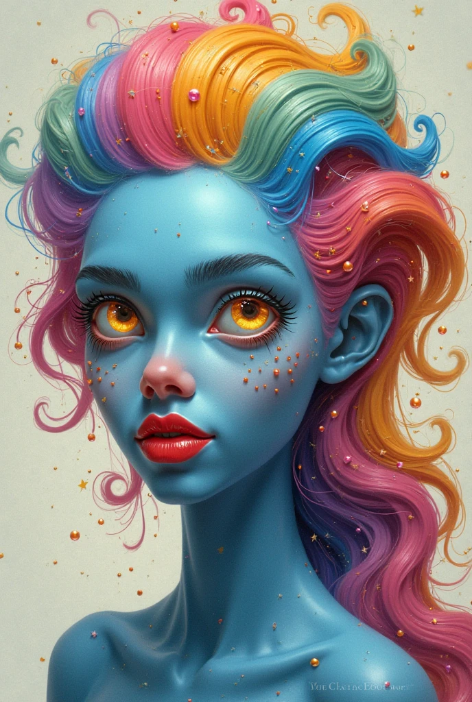 Surreal Wonderland, Create a portrait masterpiece in the style of surrealistic fantasy photography, showcasing unparalleled quality and detail, The subject is a single female with wild, colorful hair, depicted in an ultra-detailed manner, Emphasize dreamlike elements and whimsical fashion, (fractal art)1.1, (3D, pixar, best-quality, masterpiece)1.2