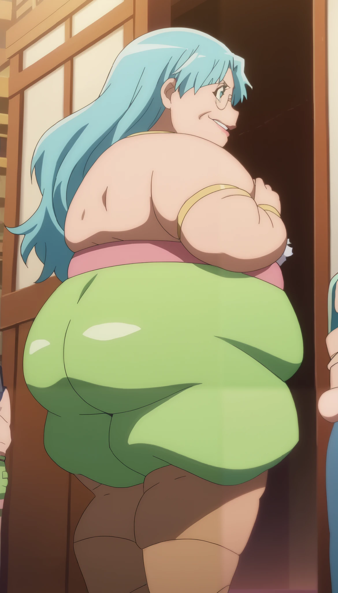 (((mini shorts stuck to the butt, mini shorts stuck to the fleshy thighs))), ((((sexy cute girl, sexy schoolgirl outfit)))), (((huge ass, huge breasts))), (((Aqua from Konosuba style))), (((white blue, cyan eyes))), ((hot girl, cute girl)), (((hentai artist, erotic features, sweating woman, curvy woman, sexy milf))), ((woman with huge ass, woman with huge breasts, woman with thin waist, woman with fleshy thighs, woman with angelic face, woman with perverted look, freckles on her face, round and fleshy breasts, perky and fleshy butt, fleshy lips)), ((heart hair, Maria Chiquinha hair, ahoge on top of hair)), ((hot woman, woman with big buttocks, perverted woman, erotic model)), ((inside wet bathroom, bathroom with pink lighting)), (((best image quality, best contrast, best color choice, flawless scenery, clear image quality))), ((full body art, woman standing, sexy pose)).