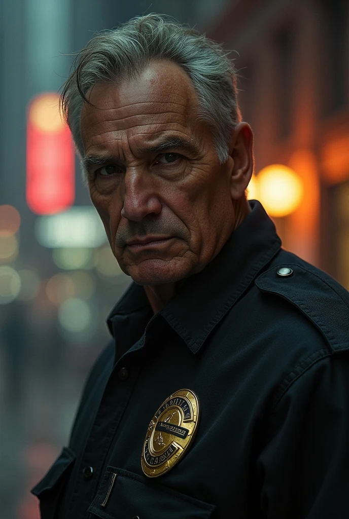 Police chief at 50 years old in black and white


