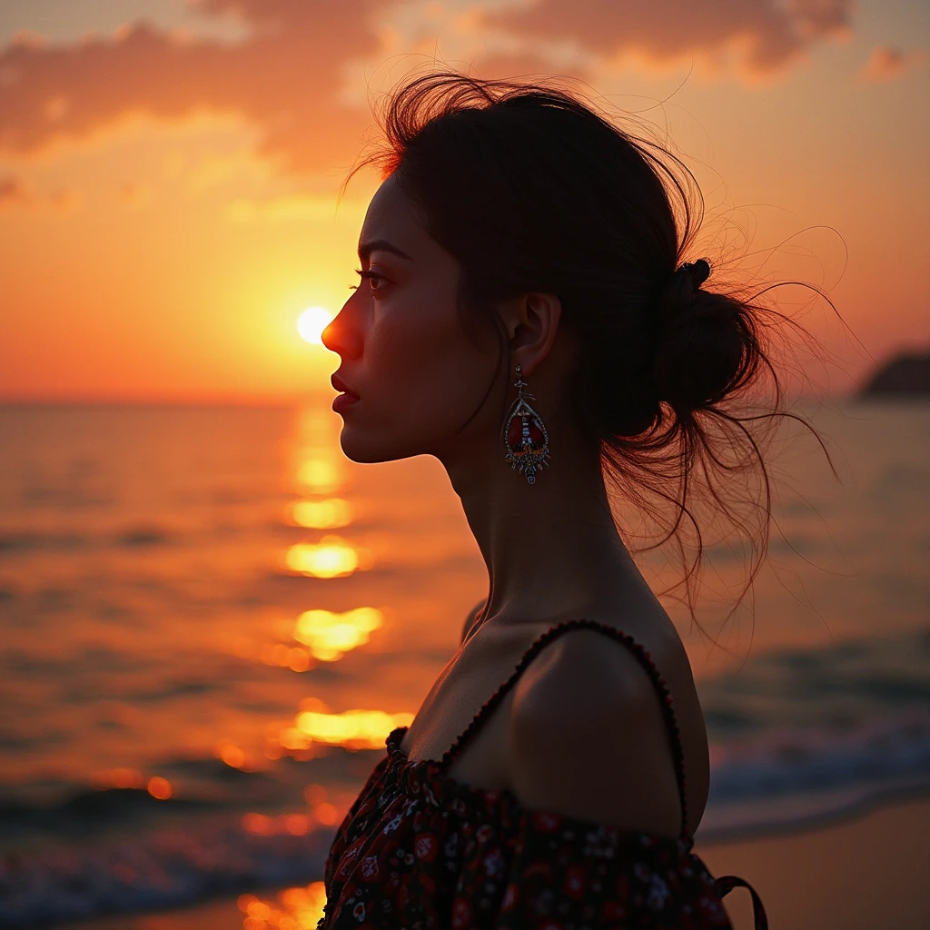 haute qualité, Ultra HD 8K, Une belle double exposition qui combine une silhouette de déesse avec une côte au coucher du soleil, la côte au coucher du soleil servant de toile de fond sous-jacente, avec ses détails intégrés à la déesse, lignes nettes, Le fond est monochrome, mise au point nette, double exposition, par yukisakura, superbe plein de couleurs.
