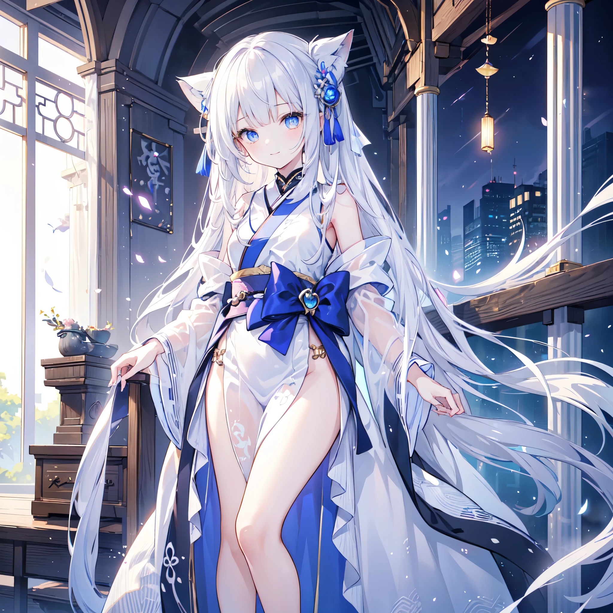 a pregirl，silber hair，sofe，fox ear，robe