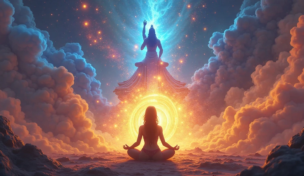 AI peak of Saraswati Mata and Brahmadev using seven colors