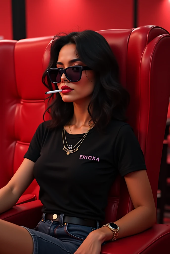 Girl in black t-shirt with vinyl printing