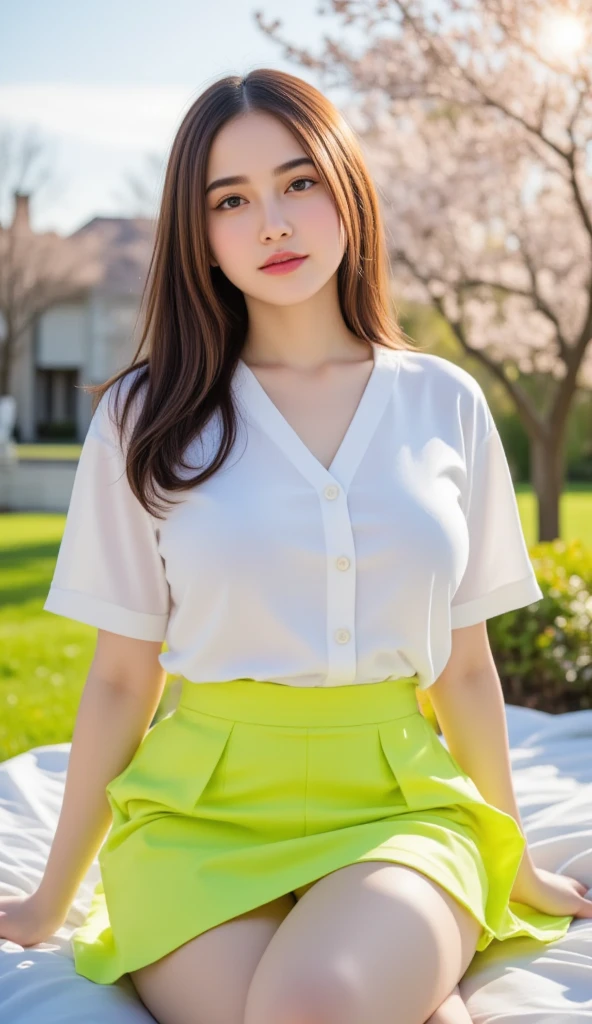 1girl in、((top-quality、8K、​masterpiece:1.3))、perfect body、((huge tit))、Beautuful Women、Navel、stomach、Excellent style、Highly detailed facial and skin texture、A detailed eye、细致背景、full body、Beautuful Women、thighs thighs thighs thighs、Beautiful face、(a miniskirt)、城市、standing、white t-shirts、miniskirt、skirt by the