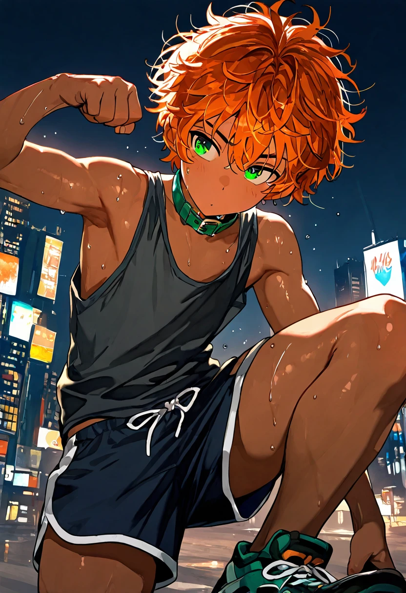 Orange haired black striped boy Tiger Shota in the classroom wearing only underwear to school