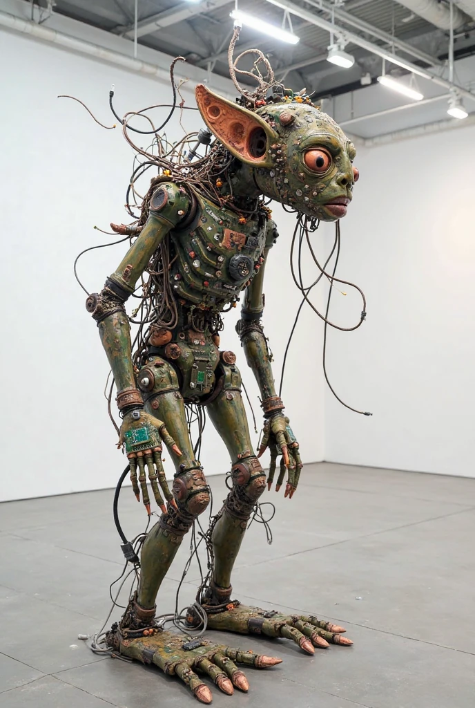 Green rabbit animatronic with human remains inside it