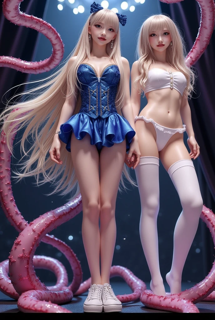 (masterpiece, best quality:1.2), young girl 24 years old with pale skin, wavy blond hair, light brown eyes, long eyelashes, blond eyelid shading, medium-sized breasts with pink nipple and small areola, wide hips and big butt, thin waist, tight pussy shaved.