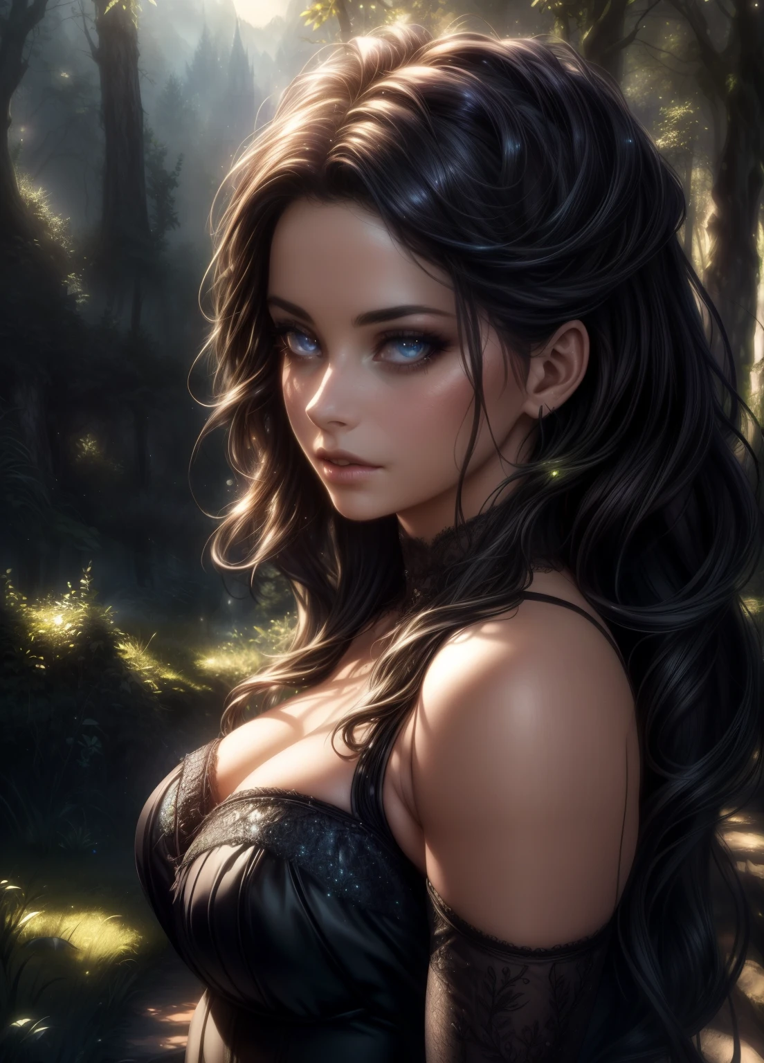 a magical enchanted forest, full moon rising from behind the hills, people wandering through the lush greenery, beautiful detailed eyes,beautiful detailed lips,extremely detailed eyes and face,longeyelashes, fantasy landscape, moody lighting, dramatic shadows, vibrant colors, intricate details, (best quality,4k,8k,highres,masterpiece:1.2),ultra-detailed,(realistic,photorealistic,photo-realistic:1.37),cinematic lighting,dramatic atmosphere,mystical,whimsical