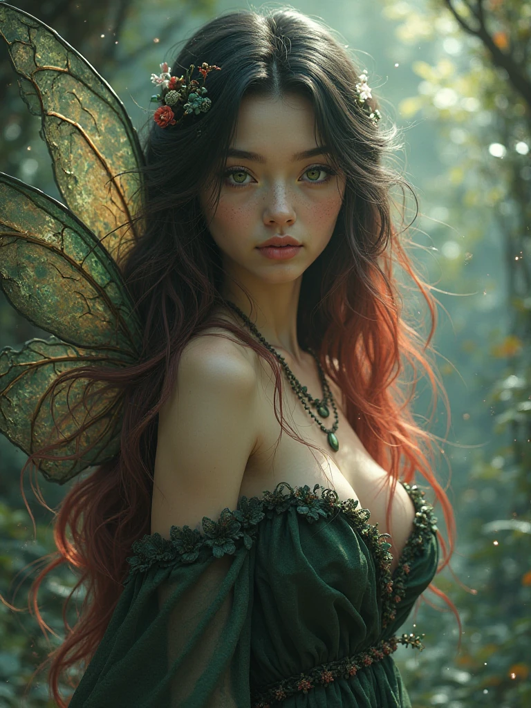 (Close-up of a woman with a butterfly costume:1.2), (fantasy art style:1.2), (ornate cosplay:1.2), (digital fantasy art:1.2), (Karol Bak UHD:1.2), (astral fairy:1.2), (colorful digital fantasy art:1.2), inspired by Hedi Xandt, fantasy art Behance, portrait of a fairy, vibrant fantasy style, (Ava Max:1.2), inspired by RossDraws, (masterpiece:1.4, best quality), (photo realistic:1.4), ethereal and magical, vibrant colors, intricate details, delicate brushstrokes, dynamic composition, rich textures, dramatic light and shadow, (glowing eyes:1.2), (detailed face:1.4), (expressive face:1.2), enchanting expression, surreal beauty, captivating features, otherworldly aura, perfect image quality, transcendent and unique