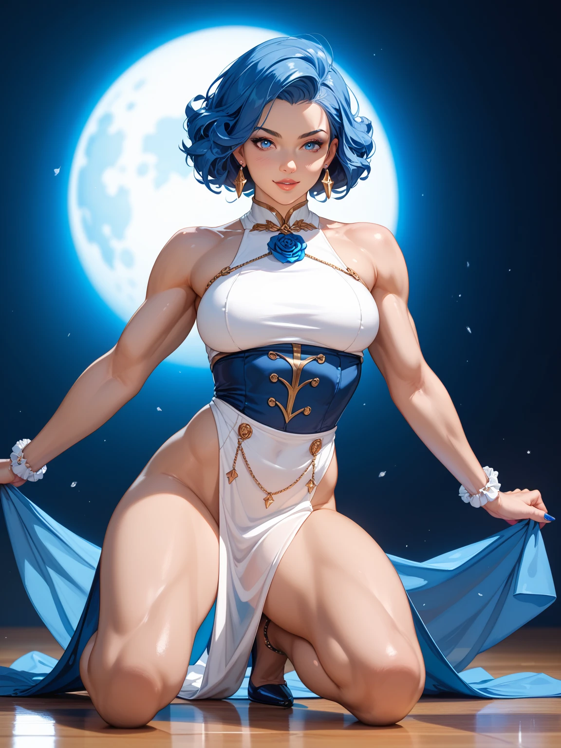 centered, award winning body portrait, cowboy shot, (looking at viewer:1.2), | solo, smug, bulma dragon ball, naked, nsfw, masturbating | space, stars, planet, | bokeh, depth of field, cinematic composition, | dynamic pose, crouched