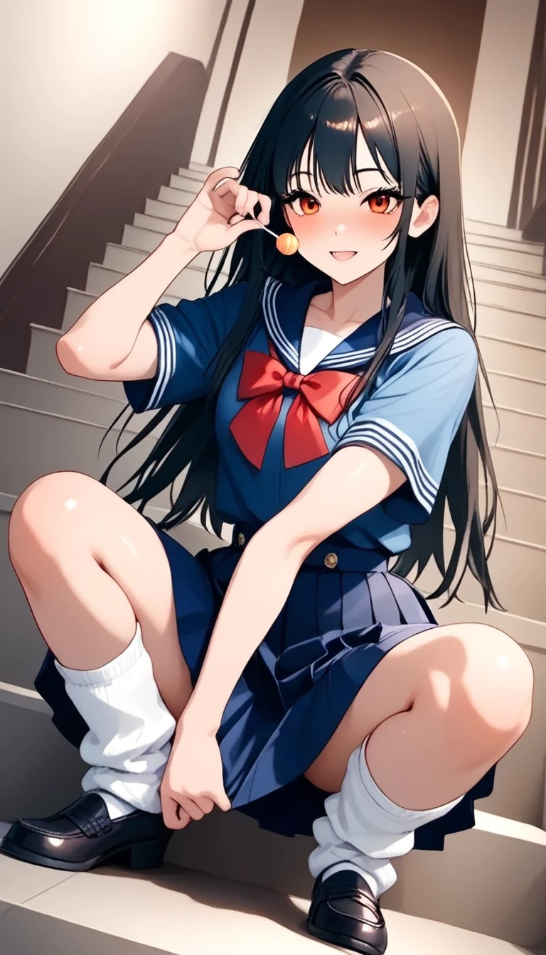 Arab asian woman sitting on stairs with hands on chin, Realistic Young Gravure Idol, a hyperrealistic schoolgirl, Young Pretty Gravure Idol, Young Gravure Idol, Cute Schoolgirl, a hyperrealistic schoolgirl, Young skinny gravure idol, Young Sensual Gravure Idol, japanese girl school uniform, beautiful anime high school girl, Japan school uniform、((top-quality)), ((masterpiece)), (detaileds),