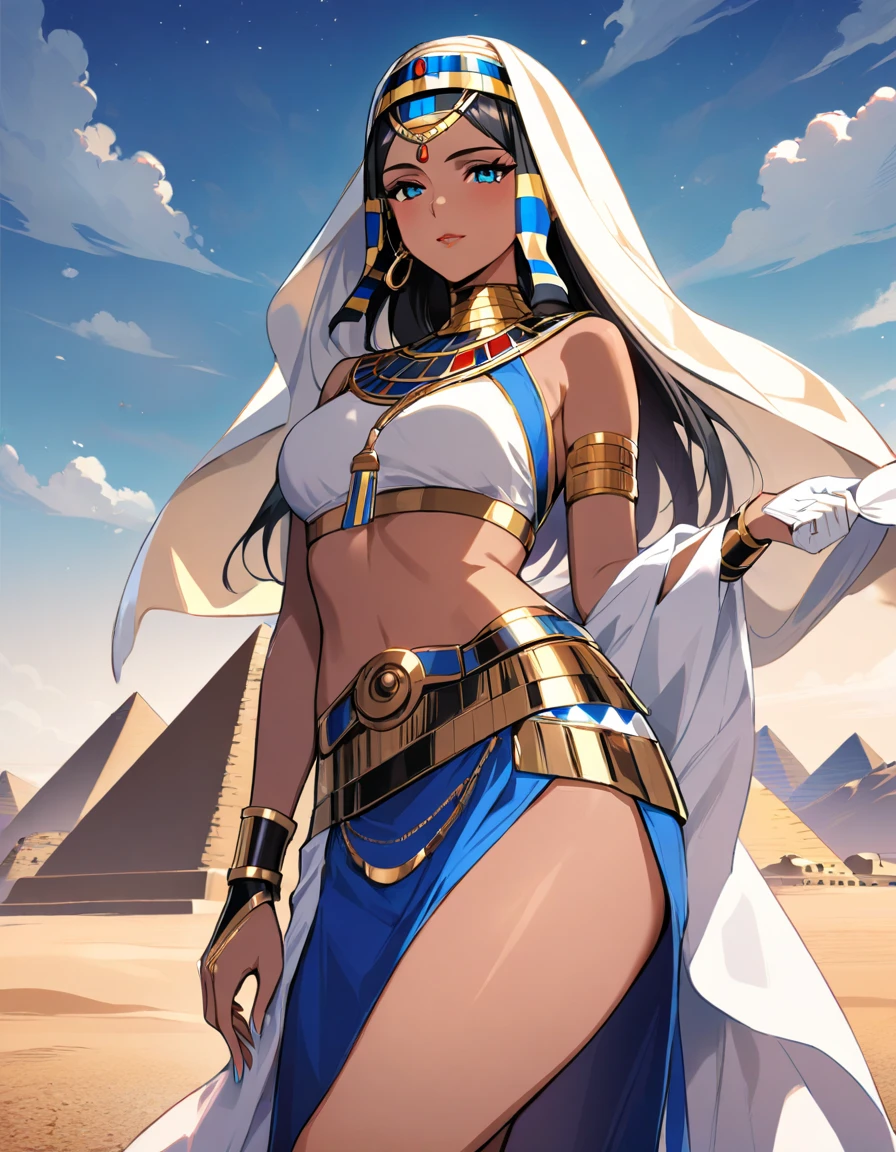 Desert Princess，Egyptian style，style，Gold Jewelry，High Saturation，CG Art， Makoto Shinkai&#39;s photo, pure, Concept Art, Lofi Art style，新海诚动画艺术style, Lofi Art, Beautiful anime scene, Anime Landscape, Detailed scenery, 新海诚的style, 新海诚的style, Enhance Details