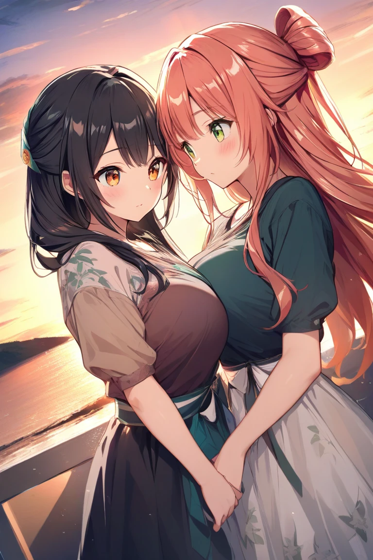 (masterpiece, best quality), best resolution, (2heads:1.55), (2heads:1.55), (head tilt:1.2), 1girl, short light brown hair, hair between eyes, blue eyes, (side ponytail), (business suit), in japanese park, outside, ((sagisawa fumika)),