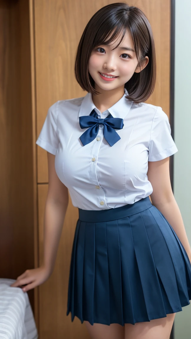 Crystal clear translucent pleated skirt，The breasts are full，Wearing a JK uniform，Wearing white stockings，Very sexy，cute girl beautiful girl