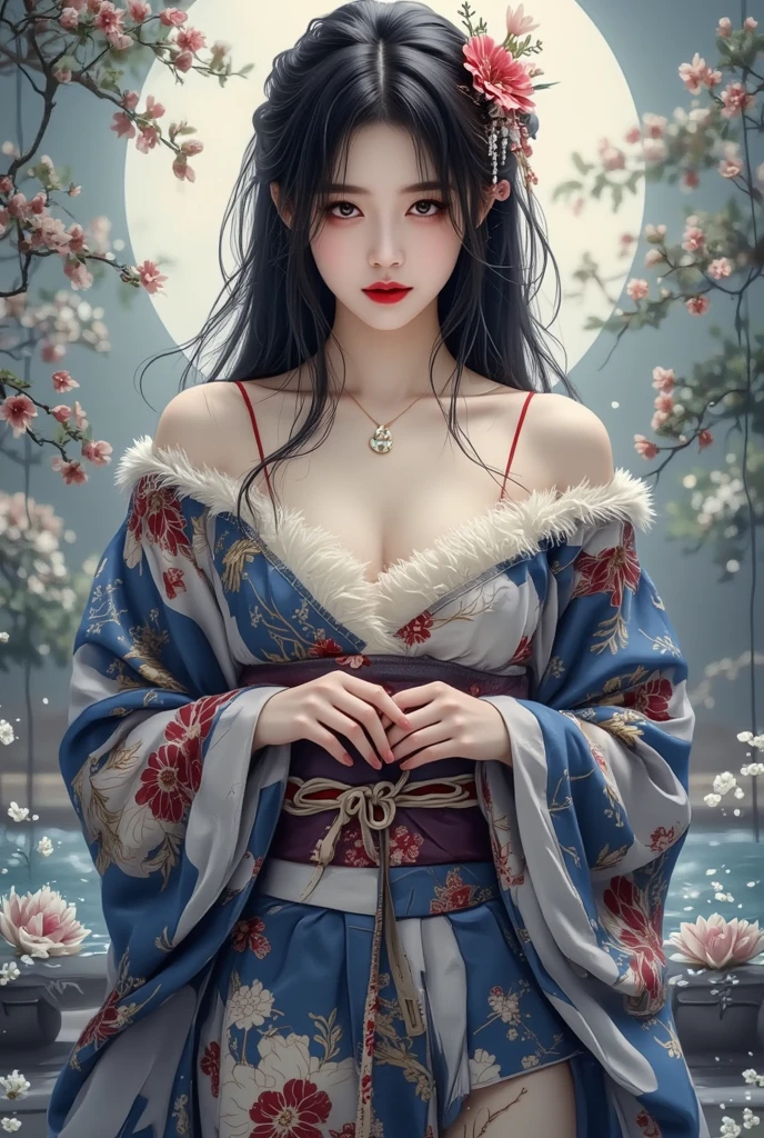 zhongfenghua, 1girl, (full body) solo, hanfu, flower field, blossom, (white smokes:1.3) (photorealistic:1.4), zentangle, mandala, entangle, official art, unity 8k wallpaper, ultra detailed, beautiful and aesthetic, masterpiece,best quality, (dynamic angle:1.4), glowing skin, (floating colorful sparkles:1) the most beautiful form of chaos, elegant, a brutalist designed, vivid colours, romanticism depth of field,