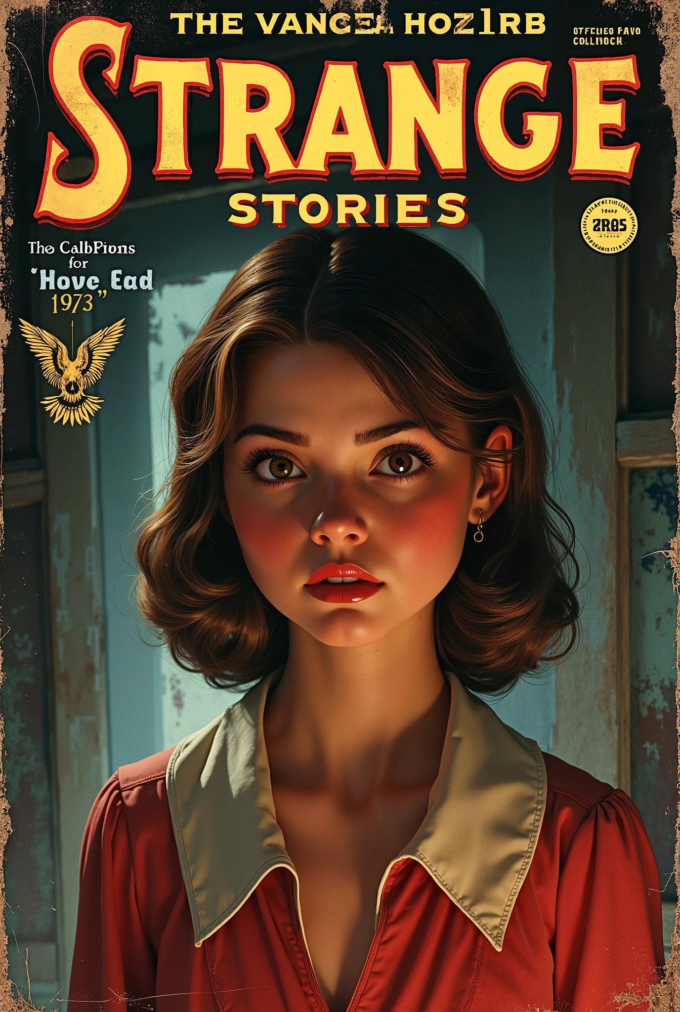 Cover mystery magazine strange stories full length girl, Cute face full length , Girl poses for horror magazine cover Strange Stories , Magazine Era 1933, high quality,