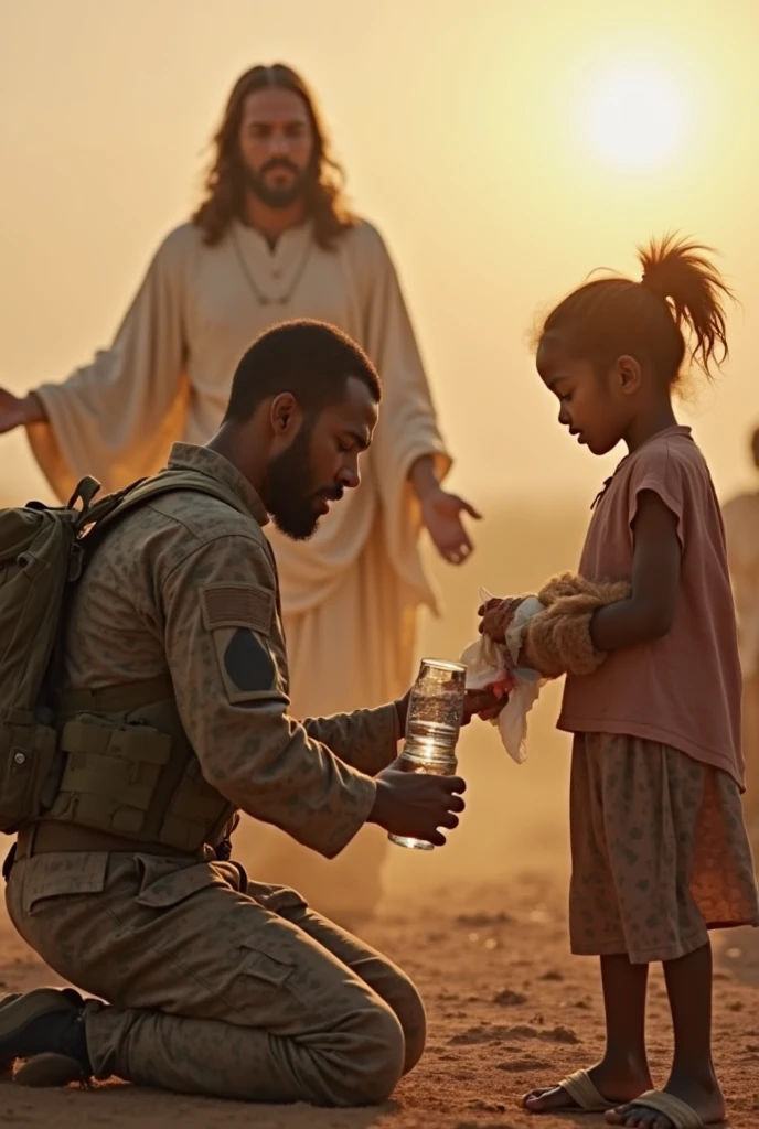 two children shake hands as an icon of peace, intricate detailed, in the background there is a bunch of soldier with heavy weapon and tanks, debris and explosions around them, best quality photography image ever made, give your best quality as you can reach and produce